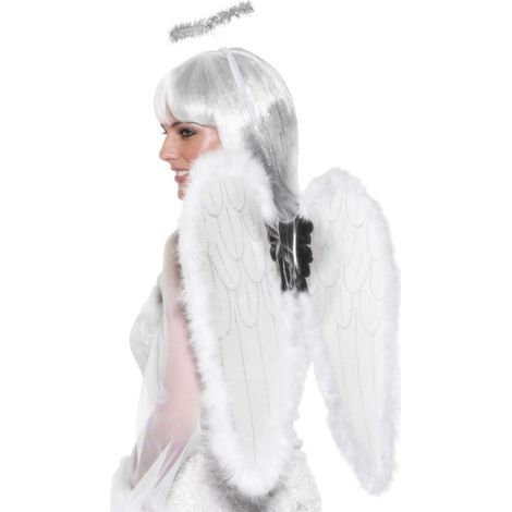 Angel Set - Wings & Halo with Marabou - White - 55x50cm/20x22in - 23054