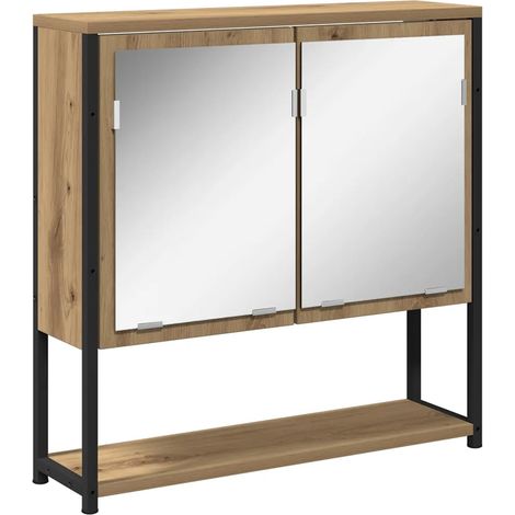 Armadietto da parete a specchio moderno con ripiani design minimalista portaoggetti 60 x 16 x 60 cm in legno ingegnerizzato rovere artigianale 020051844