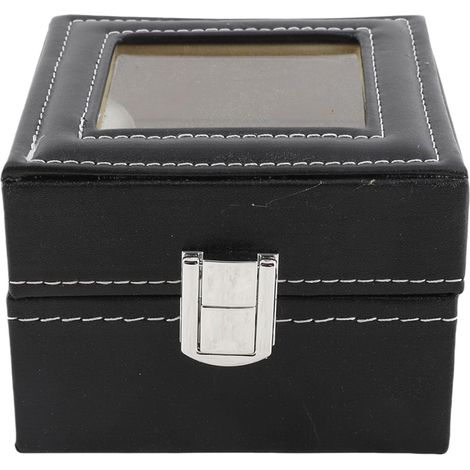 Uhrenbox aus PU-Leder mit 2 Fächern, Glasfenster und herausnehmbaren Polstern zur optimalen Organisation – ideales Reisegeschenk (1/5)