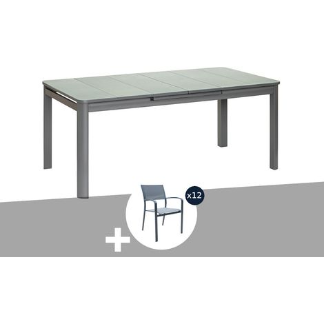 Table de jardin rectangulaire extensible en aluminium Milos Anthracite 10/12 places + 12 chaises - Jardiline (1/5)