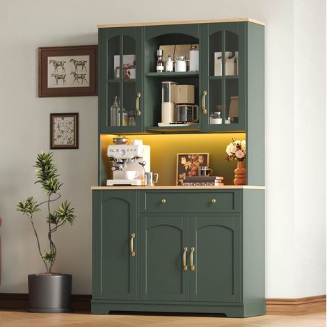 Buffet haut 100×38×176 cm en MDF vert avec LED RGB et rangement, pour salle à manger – MEUBLIV (1/5)