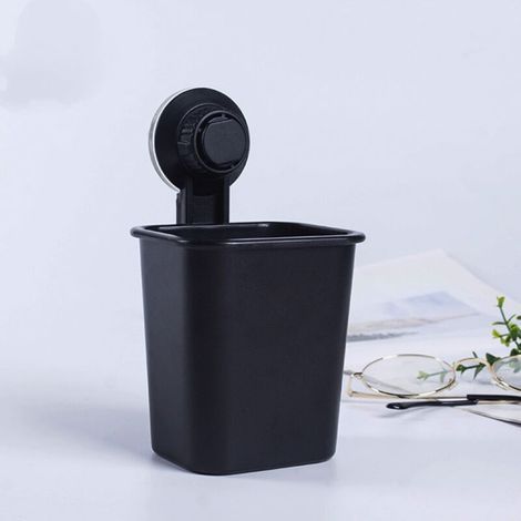 Suction cup wall-mounted storage box for toothbrushes and toothpaste, no drilling or nails required (black) (1/5)