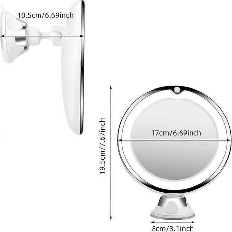 Miroir grossissant x10 avec éclairage, miroir de douche, ventouse puissante, 2 niveaux de luminosité, rotation à 360° (1/3)