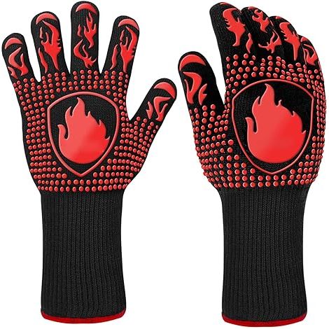 QAZQA Gant Barbecue, Gants Anti Chaleur Jusqu'à 800°C Universel Gants de Cuisine Résistant à la Chaleur et Antidérapants Gants pour BBQ Grill Four Cuisine et Cheminée [1 Paire] - Rouge (1/5)