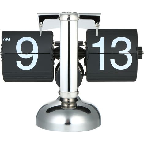 Horloge de table à petite échelle Horloge rétro à bascule en acier inoxydable Horloge à quartz à engrenage interne à bascule Noir/Blanc (1/4)