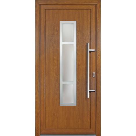 Porte d'ingresso PVC JM SIGNUM ESCLUSIVO, mod. 87, golden oak a due lati, larghezza: 88cm, altezza: 200cm, senso di aperatura destra