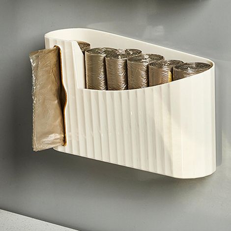 Boîte de rangement murale pour sacs poubelle, en plastique, style minimaliste luxueux, accessoire de cuisine, organisateur de sacs poubelle pour salle de bain sans perçage. (1/5)