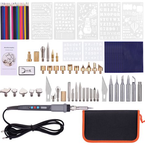 79-teiliges Brennkolben-Set, professioneller Pyrographiestift, Lötkolben, einstellbare Temperatur von 200 bis 450 °C mit LED-Anzeige für Anfänger und Fortgeschrittene, zum Schnitzen und Prägen