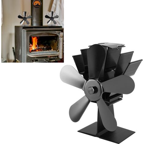 Ventilateur de cheminée, ventilateur thermique, chauffage au poêle à pétrole, poêle à bois, ventilateur thermique auto-générateur, noir (1/5)
