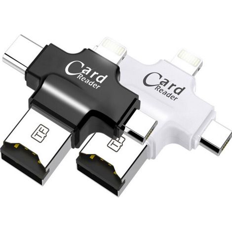 Lecteur de cartes microSD 4 en 1 pour PC Android, iOS et Windows (FAT32, blanc)