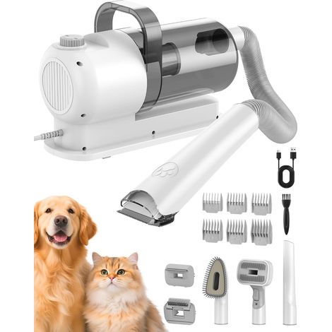 Tondeuse Aspirante pour Animaux, Aspirateur de Poils avec Brosse, Réservoir 2,5 L, Silencieuse ≤60 dB, 6 Accessoires, Coupe Réglable, Capture 99% des Poils Coupés – Idéale pour Chiens et Chats (1/5)
