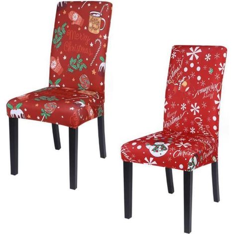 Housse de chaise - Noël - Rouge - 2 pièces - Déhoussable - Lavable en machine (1/4)