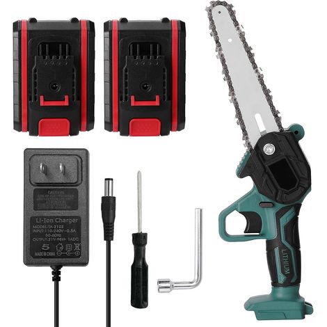 21V Mini-Elektrokettensäge, tragbar, wiederaufladbar, mit 2 Akkus zum Holzschneiden, kleine Einhand-Kettensäge