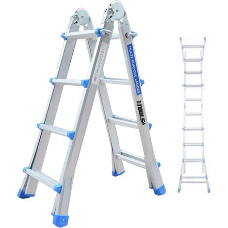 Echelle télescopique de BM TOOLS BMT-4X4-EXT en Aluminium - jusqu'à 4 Mètres, Multi-usages Pliable - jusqu'à 150kg - articulée