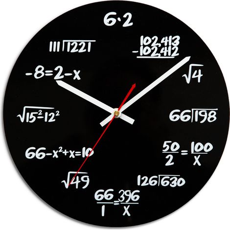 Horloge murale scolaire moderne en bois avec chiffres créatifs, horloge murale mathématique noire de 35,5 cm (14 pouces) silencieuse pour la décoration de salles de classe, bibliothèques et salles d'é