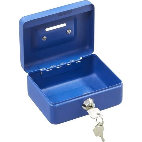 Coffre-fort portable en acier bleu, 12,5 cm, pour ranger et transporter de l'argent (1/4)
