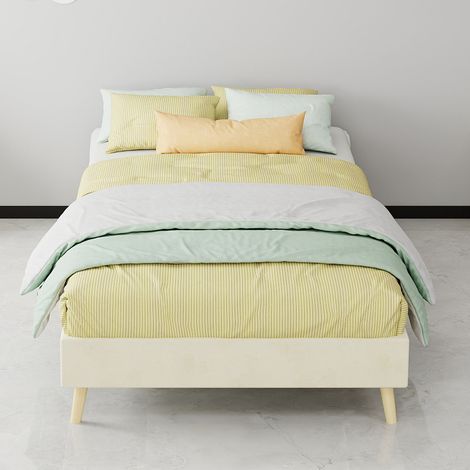 Cadre de lit 90/200 cm beige en tissu et métal à base basse (1/5)