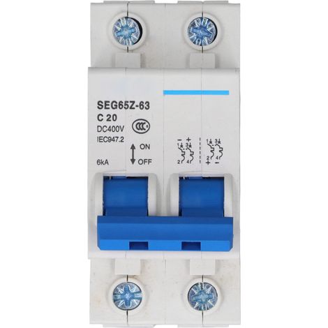 Disjoncteur miniature 2P 6kA 400V C20 20A pour système solaire photovoltaïque, interrupteur d'air pour panneaux et réseau (1/5)