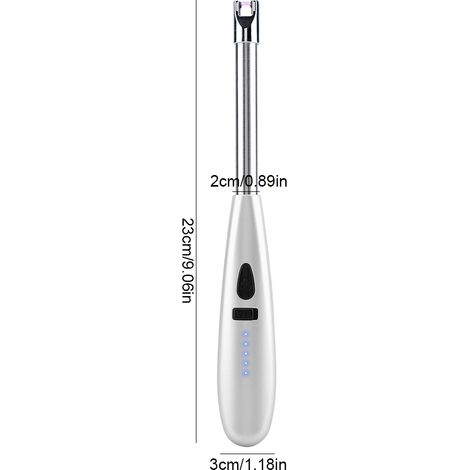 Briquet électrique USB coupe-vent, portable, pour barbecue et pique-nique, avec indicateur de charge, couleur argent mat. (1/5)
