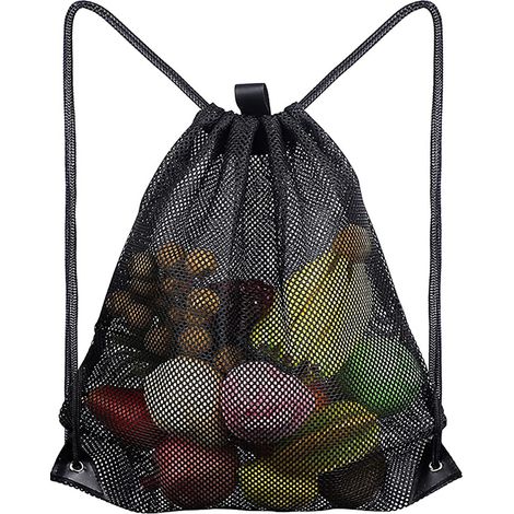 Sac à cordon en filet, idéal pour ranger coquillages, jouets et accessoires de plage, ou pour la cueillette de champignons. (1/5)