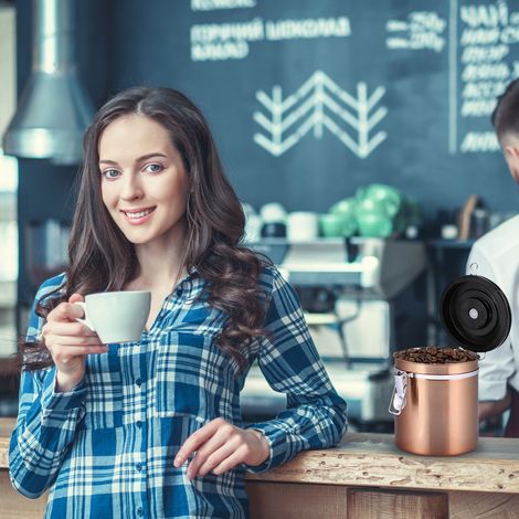 Bocal hermétique en acier inoxydable 304 avec valve de ventilation pour le thé et le café en grains (1/5)