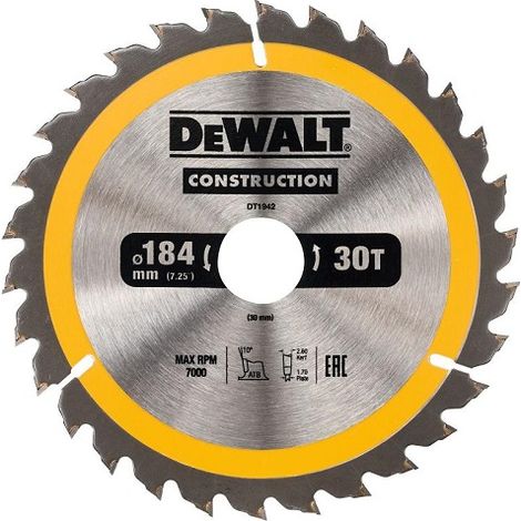 Dewalt DT1942-QZ Lama Sega Circolare 184x30mm 30T Legno Chiodato