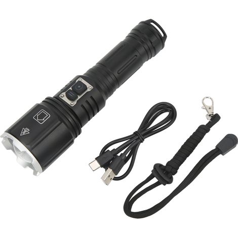 Lampe torche LED ultra-lumineuse à double interrupteur, antidérapante et étanche, rechargeable par USB Type C, idéale pour le camping en plein air. (1/5)
