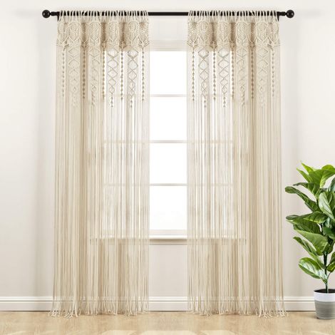 Rideau de fenêtre/séparateur de pièce/Porte/décoration Murale en Coton texturé macramé bohème - 241,3 x 101,6 cm (L x l) - Neutre (1/5)