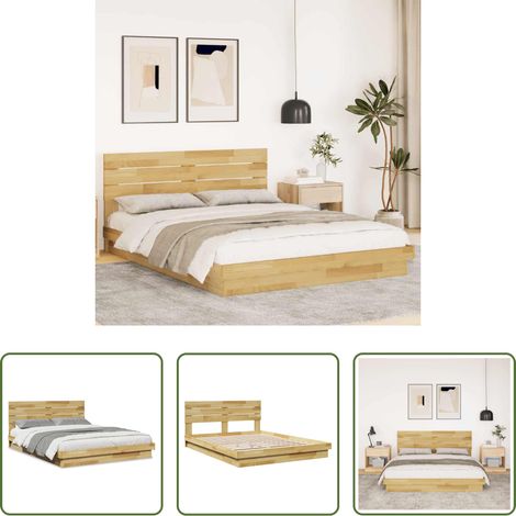 vidaXL Holzbett - Massivholzbett mit Kopfteil ohne Matratze 150x200 cm Eichenholz (1/5)
