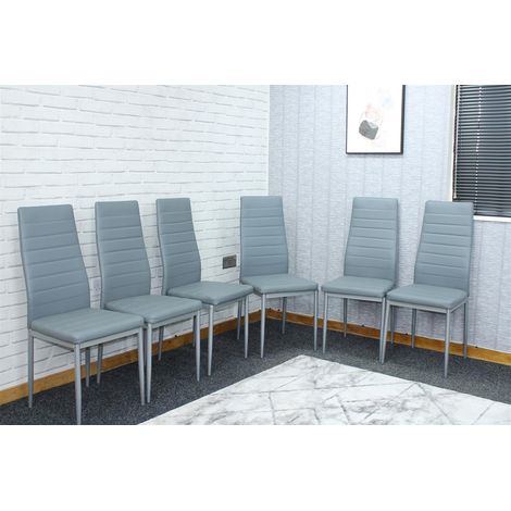 Leather Dining Chairs Set of 6 Grey Kitchen Chairs (1/4)