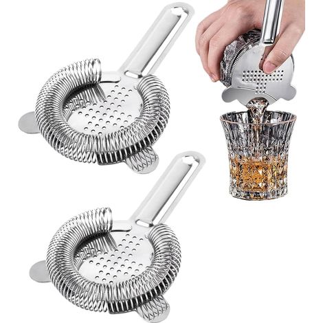 Lot de 2 passoires à cocktail en acier inoxydable - Passoire à cocktail fine - Petite passoire de bar - Strainer - Compatible avec tous les shakers - Accessoire de bar de qualité supérieure (1/5)
