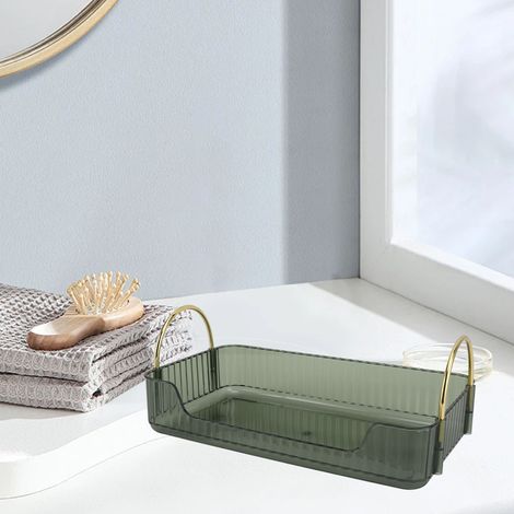 Support Organiser de Coiffeuse Moderne avec Plateaux pour Cosmétiques Bijoux et Parfums en Vert - Matériel PP et Fer, Une Pièce et 2 Poignées (1/5)