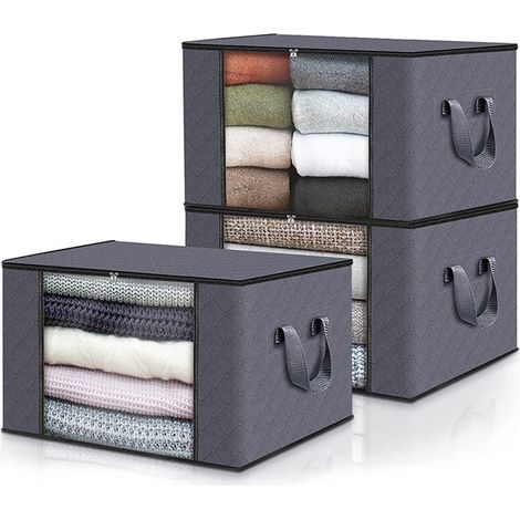 Sac De Rangement - Tissu Non Tissé 3 Couches - Pour Sous Lit Armoire Canapé - 60x40x30 Cm - Gris Foncé - Lot De 2 (1/5)