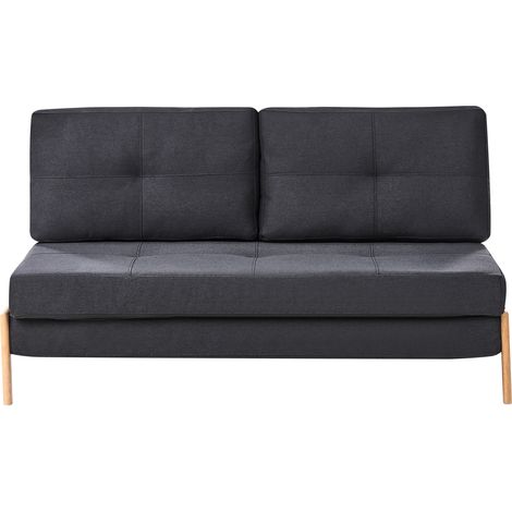 Sofá cama tapizado en tela negro cojines 2 plazas estilo escandinavo Edland (1/5)