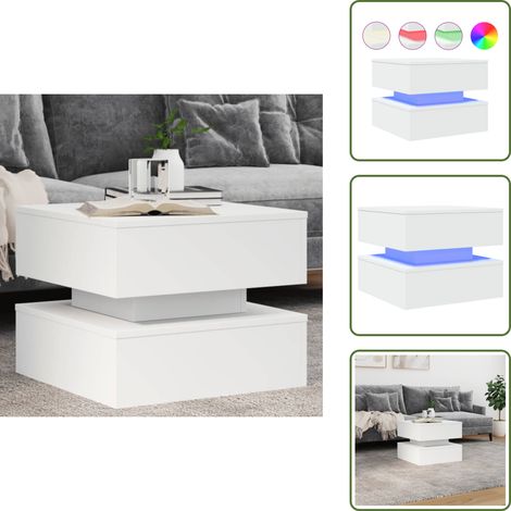 The Living Store Table basse avec lumières LED blanc 50x50x40 cm - Table Basse Design - Table Basse Led - Table Basse Blanche - Meuble Salon - Table D'appoint (1/5)