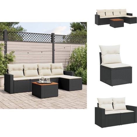 Salon de jardin 6 pcs avec coussins noir résine tressée - Salon De Jardin - Mobilier Extérieur - Set Salon De Jardin - Résine Tressée - Rotin Synthétique (1/5)