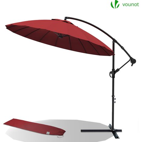 VOUNOT 3m Cantilever Shanghai Parasol, Banana Garden Patio Umbrella with Crank Handle for Outdoor Sun Shade, Red (1/5)