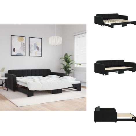 Tagesbett Ausziehbar Schwarz 100x200 cm Samt - Ausziehbares Tagesbett - Ausziehbare Tagesbetten - Schlafbett - Gästebett (1/5)