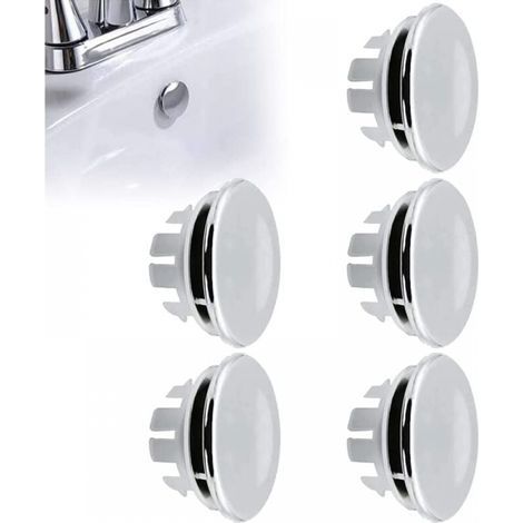 5PCS Overflow Sink Plug, Overflow Plug Ring, Round Hole Sink Fitting, Replacement Parts for Drain Hole, Round Cover for Kitchen Sink, Bathtub Sink Hole (1/5)