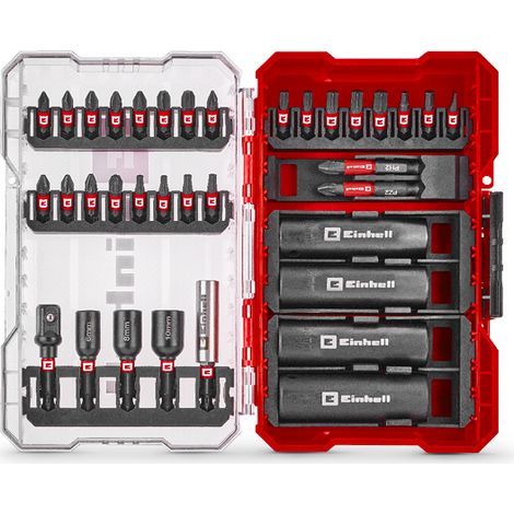Einhell Set M-CASE Coffret de 35 pièces de vissage (embouts de 25 et 50 mm, douilles hexagonales, douilles longues, adaptateur de douilles, porte-embouts de 60 mm)