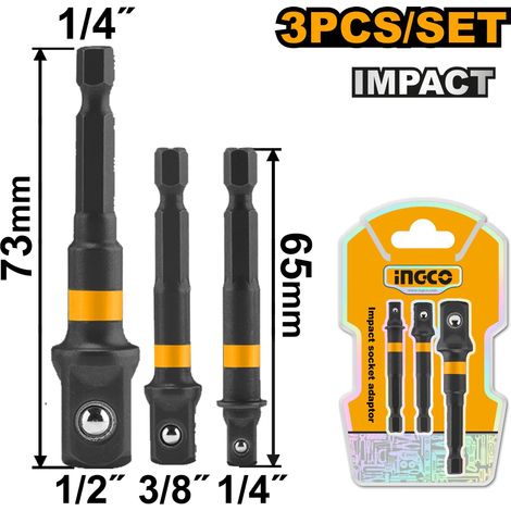 INGCO ADAPTADOR VASOS IMPACTO 1/4" 3/8" 1/2" (BLISTER 3 PZ.AMN365A01