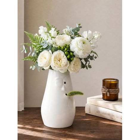 Vase Blanc Idee Cadeau: Ceramique Rigolo Fleurs Vases pour Anniversaire Noel Fête - 24,5cm Hauteur Decoratif Centre de Table pour Chambre Bureau Maison Salon Cuisine (1/5)