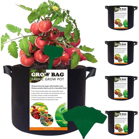 Sac de Plantation, 5 Pièces Non Tissé Sacs à Plantes, Sacs de Culture avec Poignées, Sacs de Plantation de Légumes, Plantes Sac de Croissance, pour Pommes de Terre, Tomates, Fraises (1/5)