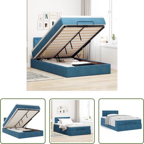 vidaXL Cadre de lit - Cadre de lit ottoman avec matelas bleu foncé 120x200 cm velours (1/5)