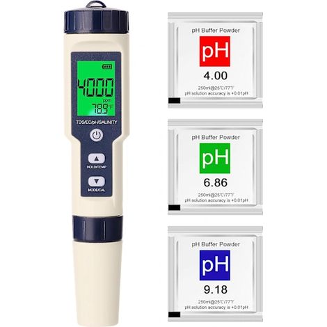 Appareil de mesure numérique multiparamètre 5 en 1 (pH/TDS/EC/salinité/température), finition multicolore-AquaForge (1/5)