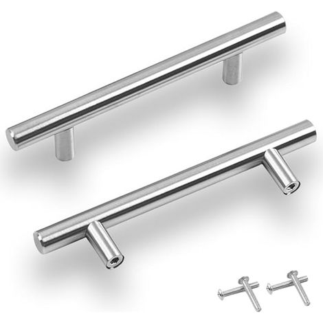 2 tiradores de acero inoxidable cepillado plateado para armarios de cocina, tipo T, para puertas de armarios, con separación entre orificios de 160 mm, ideales para cajones, muebles de cocina, decorac (1/5)