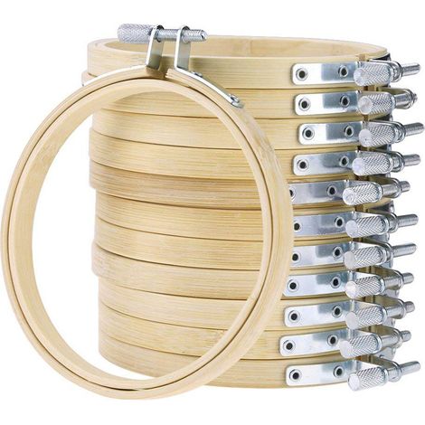 Lot de 12 cercles à broder en bois 8 cm, réglables, pour broderie au point de croix, bague de couture, outil de needlework (1/5)
