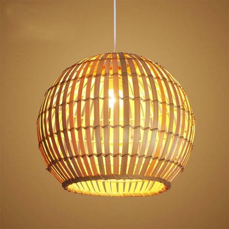 Lampe suspendue Vintage E27 bambou suspension industrielle tressée à la main en rotin abat - jour lampe suspendue rétro Restaurant Bar lampe suspendue hauteur réglable café éclairage,40cm (1/5)