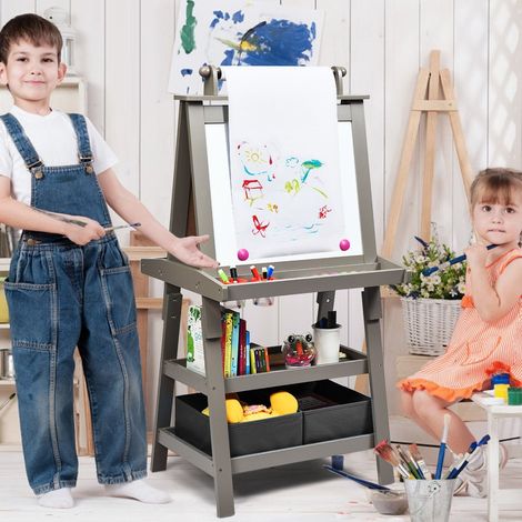 Cavalletto per bambini 3 in 1 lavagna per bambini lavagna a doppia faccia lavagna e carta da disegno per i piu piccoli grigio
