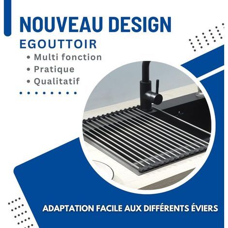 Escurridor de platos plegable de acero inoxidable negro de 37 cm – Resistente al calor – Antideslizante – Almacenamiento compacto en la cocina (1/3)